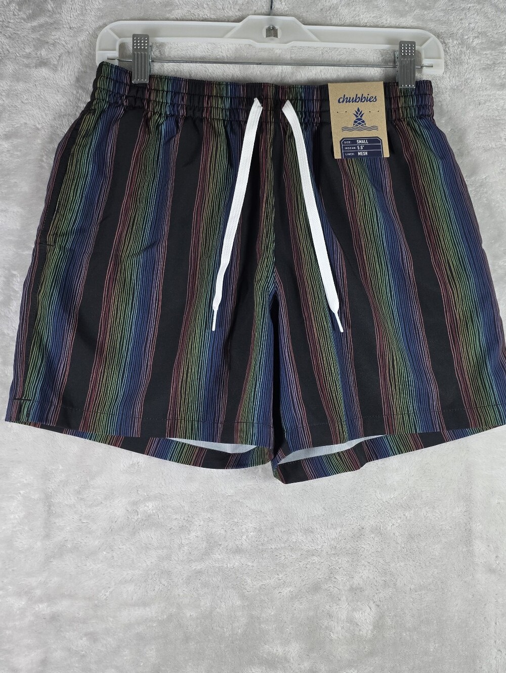 Chubbies Classic Swim Trunks Mens Size Small Mesh Lined Black Striped 5.5” NWT